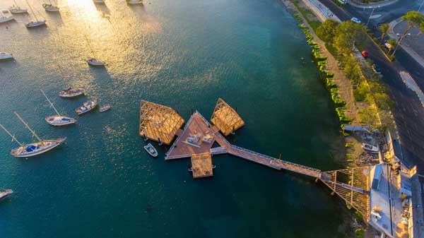 An aerial image of NLE's Floating Music Hub