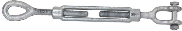 Turnbuckle - One closed loop and one U-shaped opening with pin and screw closure